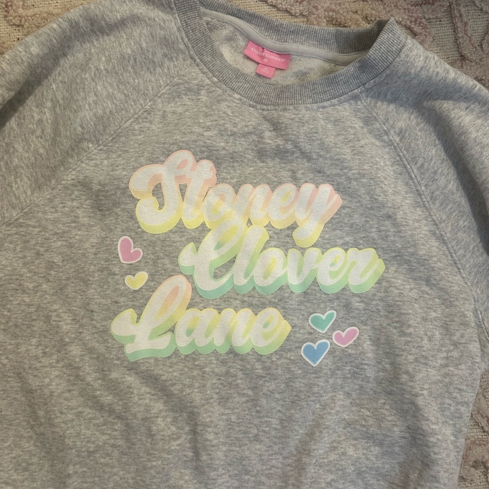 Stoney Clover Lane Gray and Pink Sweatshirt with Playful Graphic